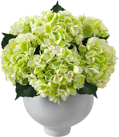 6PCS Realistic Artificial Silk Hydrangea Flowers – Premium Fake Hydrangea Flowers Bouquets with Stems, Full Faux Hydrangea Blooms for Home Wedding Table Party Office Decorations(Light Green)