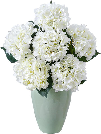 6PCS Realistic Artificial Silk Hydrangea Flowers – Premium Fake Hydrangea Flowers Bouquets with Stems, Full Faux Hydrangea Blooms for Home Wedding Table Party Office Decorations(Light Green)