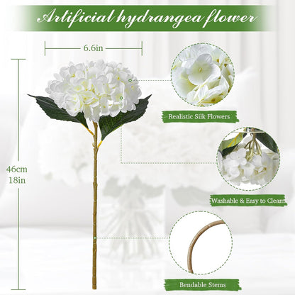 6PCS Realistic Artificial Silk Hydrangea Flowers – Premium Fake Hydrangea Flowers Bouquets with Stems, Full Faux Hydrangea Blooms for Home Wedding Table Party Office Decorations(Light Green)