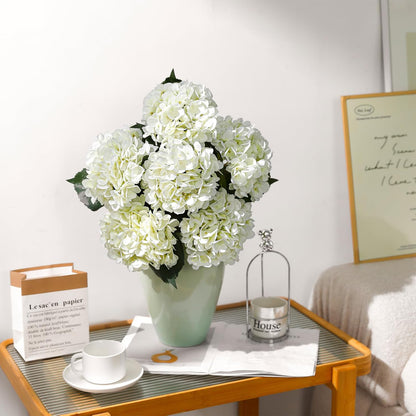 6PCS Realistic Artificial Silk Hydrangea Flowers – Premium Fake Hydrangea Flowers Bouquets with Stems, Full Faux Hydrangea Blooms for Home Wedding Table Party Office Decorations(Light Green)
