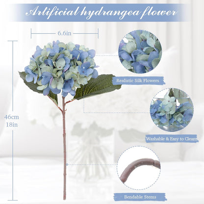 6PCS Realistic Artificial Silk Hydrangea Flowers – Premium Fake Hydrangea Flowers Bouquets with Stems, Full Faux Hydrangea Blooms for Home Wedding Table Party Office Decorations(Light Green)
