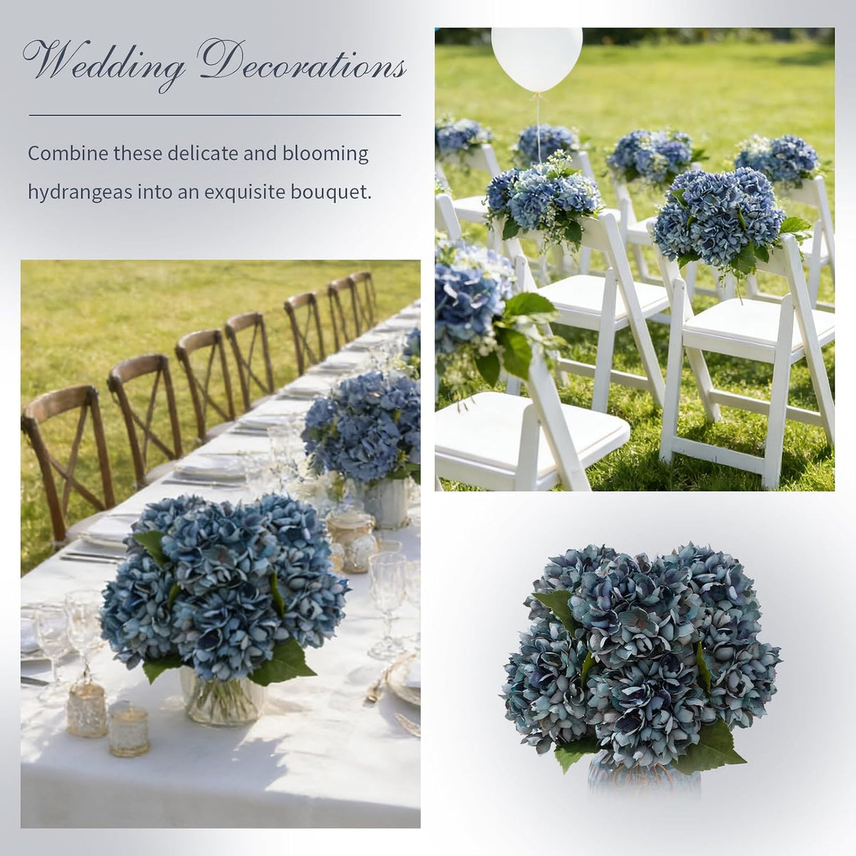 6PCS Realistic Artificial Silk Hydrangea Flowers – Premium Fake Hydrangea Flowers Bouquets with Stems, Full Faux Hydrangea Blooms for Home Wedding Table Party Office Decorations(Light Green)
