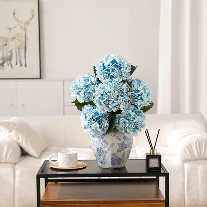 6PCS Realistic Artificial Silk Hydrangea Flowers – Premium Fake Hydrangea Flowers Bouquets with Stems, Full Faux Hydrangea Blooms for Home Wedding Table Party Office Decorations(Light Green)