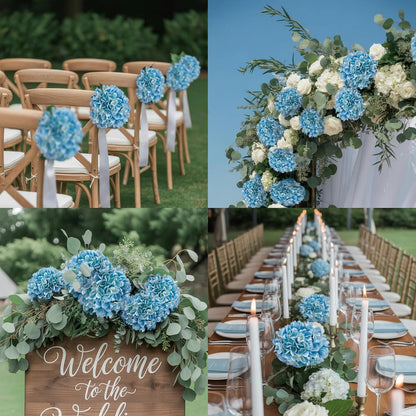 6PCS Realistic Artificial Silk Hydrangea Flowers – Premium Fake Hydrangea Flowers Bouquets with Stems, Full Faux Hydrangea Blooms for Home Wedding Table Party Office Decorations(Light Green)