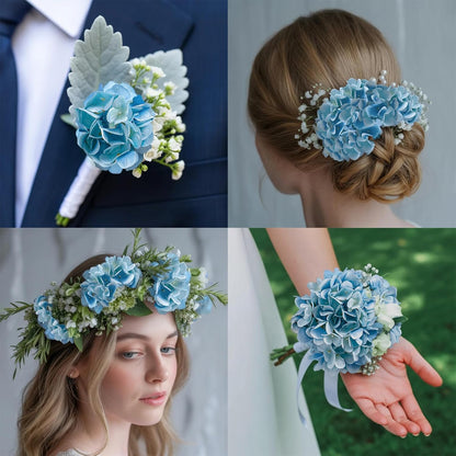 6PCS Realistic Artificial Silk Hydrangea Flowers – Premium Fake Hydrangea Flowers Bouquets with Stems, Full Faux Hydrangea Blooms for Home Wedding Table Party Office Decorations(Light Green)