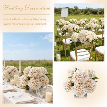6PCS Realistic Artificial Silk Hydrangea Flowers – Premium Fake Hydrangea Flowers Bouquets with Stems, Full Faux Hydrangea Blooms for Home Wedding Table Party Office Decorations(Light Green)