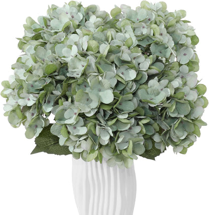 6PCS Realistic Artificial Silk Hydrangea Flowers – Premium Fake Hydrangea Flowers Bouquets with Stems, Full Faux Hydrangea Blooms for Home Wedding Table Party Office Decorations(Light Green)