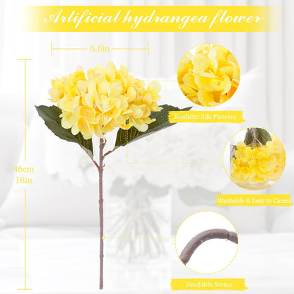 6PCS Realistic Artificial Silk Hydrangea Flowers – Premium Fake Hydrangea Flowers Bouquets with Stems, Full Faux Hydrangea Blooms for Home Wedding Table Party Office Decorations(Light Green)