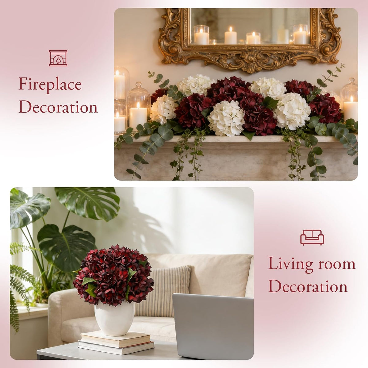6PCS Realistic Artificial Silk Hydrangea Flowers – Premium Fake Hydrangea Flowers Bouquets with Stems, Full Faux Hydrangea Blooms for Home Wedding Table Party Office Decorations(Light Green)