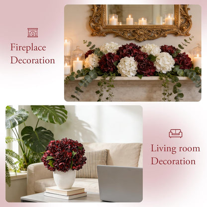 6PCS Realistic Artificial Silk Hydrangea Flowers – Premium Fake Hydrangea Flowers Bouquets with Stems, Full Faux Hydrangea Blooms for Home Wedding Table Party Office Decorations(Light Green)