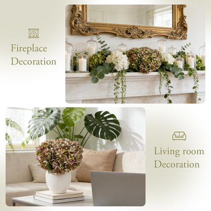 6PCS Realistic Artificial Silk Hydrangea Flowers – Premium Fake Hydrangea Flowers Bouquets with Stems, Full Faux Hydrangea Blooms for Home Wedding Table Party Office Decorations(Light Green)