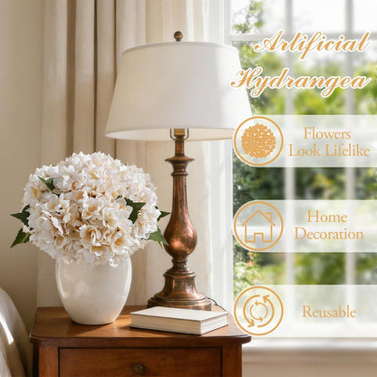 6PCS Realistic Artificial Silk Hydrangea Flowers – Premium Fake Hydrangea Flowers Bouquets with Stems, Full Faux Hydrangea Blooms for Home Wedding Table Party Office Decorations(Light Green)