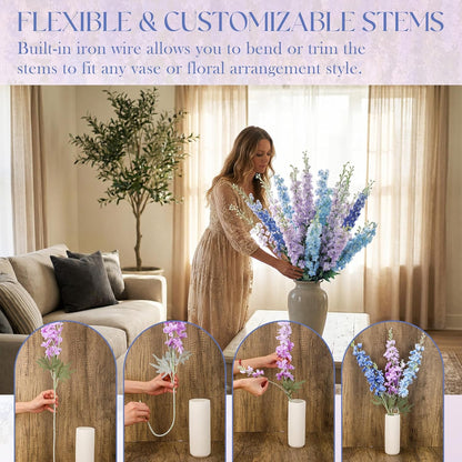 24 Pcs Artificial Delphinium Flowers Bulk,Blue Violet Harmony