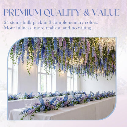 24 Pcs Artificial Delphinium Flowers Bulk,Blue Violet Harmony