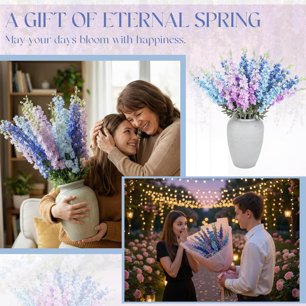 24 Pcs Artificial Delphinium Flowers Bulk,Blue Violet Harmony