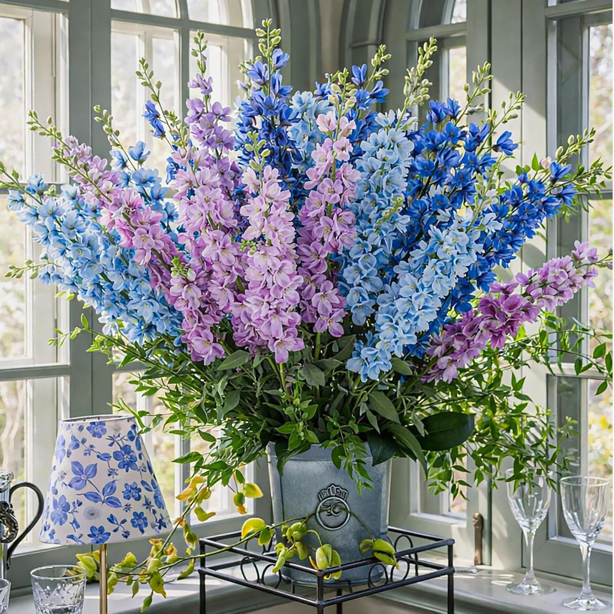 24 Pcs Artificial Delphinium Flowers Bulk,Blue Violet Harmony