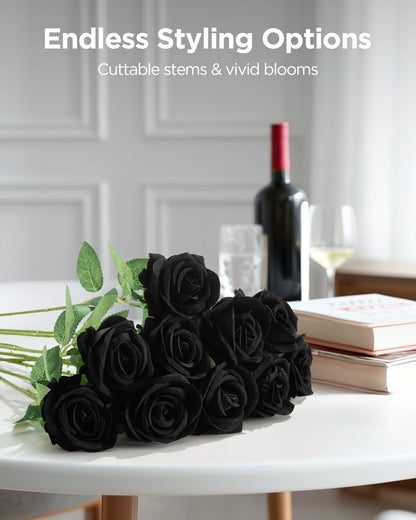 50 Pcs White Roses Artificial Flowers, Fake Velvet Silk Rose Bulk Faux Flower for Mother's Gift Decoration DIY Wedding Centerpieces Proposal Bridal Bouquets Party Floral Decor (50, White)