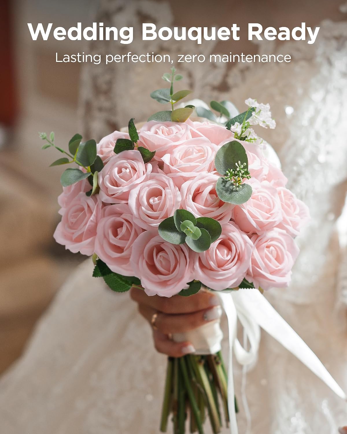50 Pcs White Roses Artificial Flowers, Fake Velvet Silk Rose Bulk Faux Flower for Mother's Gift Decoration DIY Wedding Centerpieces Proposal Bridal Bouquets Party Floral Decor (50, White)