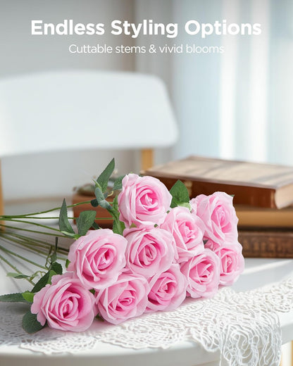 50 Pcs White Roses Artificial Flowers, Fake Velvet Silk Rose Bulk Faux Flower for Mother's Gift Decoration DIY Wedding Centerpieces Proposal Bridal Bouquets Party Floral Decor (50, White)