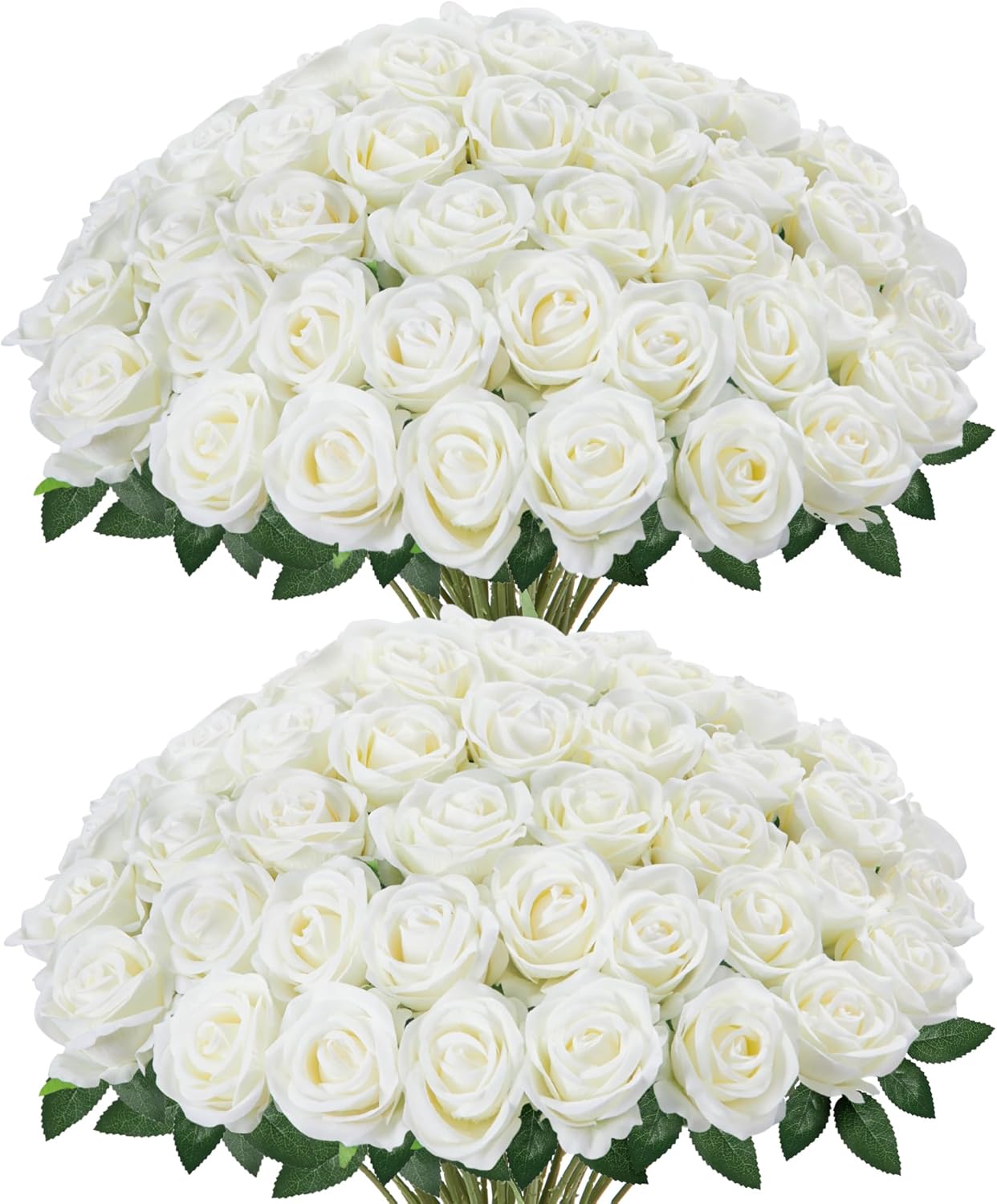 50 Pcs White Roses Artificial Flowers, Fake Velvet Silk Rose Bulk Faux Flower for Mother's Gift Decoration DIY Wedding Centerpieces Proposal Bridal Bouquets Party Floral Decor (50, White)