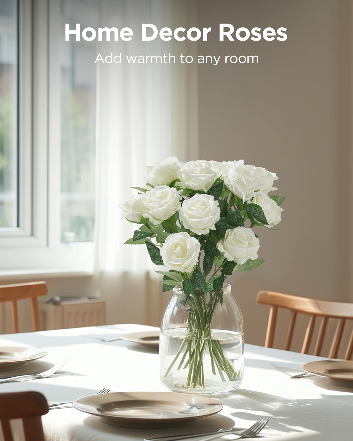 50 Pcs White Roses Artificial Flowers, Fake Velvet Silk Rose Bulk Faux Flower for Mother's Gift Decoration DIY Wedding Centerpieces Proposal Bridal Bouquets Party Floral Decor (50, White)