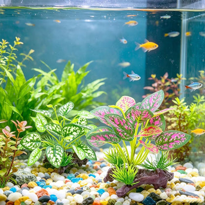 2pcs Reptile Artificial Plants, Terrarium Plants Decorations Supplies, Aquarium Fish Tank Plant, Amphibian Habitat Hideout Tank Accessories (White + Red Leaves)