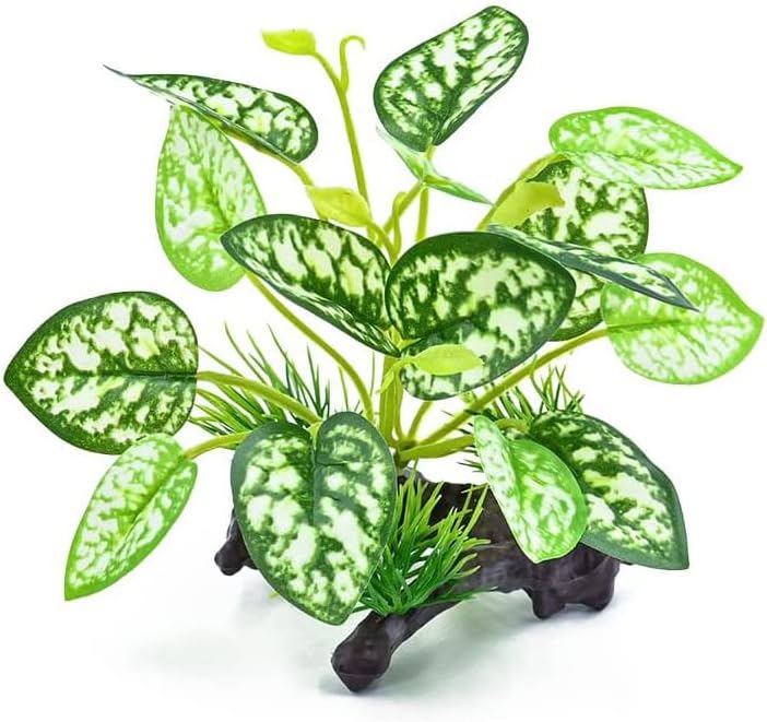 2pcs Reptile Artificial Plants, Terrarium Plants Decorations Supplies, Aquarium Fish Tank Plant, Amphibian Habitat Hideout Tank Accessories (White + Red Leaves)