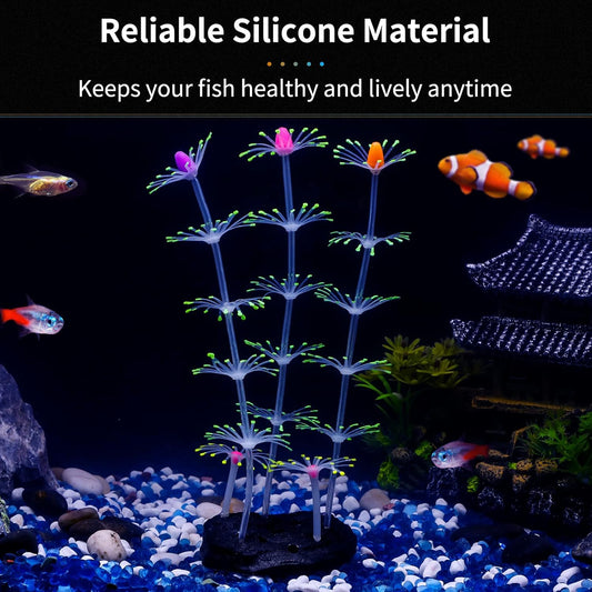 Strip Coral Plant Ornament Glowing Effect Silicone Artificial Decoration for Fish Tank, Aquarium Landscape - Green