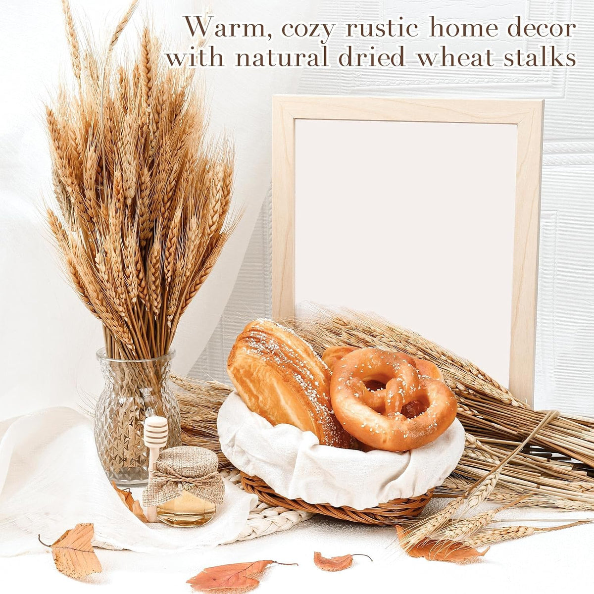 100 Stems Dried Wheat Stalks, Natural Dried Wheat Sheaves, Dry Grass Bouquet for Boho Farmhouse Home Wedding Table Kitchen Decor