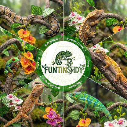 5 Pcs Reptile Plants & Habitat Decor Kit - 3 Artificial Plants & Large 5ft Jungle Vine Branch, Amphibian Habitat Hideout Tank Decorations fit Crested Gecko Leopard Lizard Chameleon Ball Python Frog