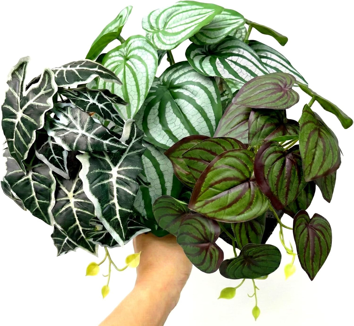 5 Pcs Reptile Plants & Habitat Decor Kit - 3 Artificial Plants & Large 5ft Jungle Vine Branch, Amphibian Habitat Hideout Tank Decorations fit Crested Gecko Leopard Lizard Chameleon Ball Python Frog