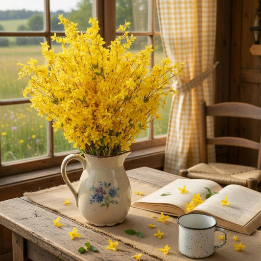 12 PCS Fake Forsythia Long Stems 39.5" Artificial Forsythia Branches Yellow Forsythia Branches Artificial Orchids Flower Branches Faux Forsythia Stems for Home Wedding Indoor Outdoor Decoration