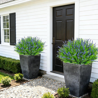 24 Pcs Artificial Plants Lavender Flowers for Outdoors, Purple | Faux lavender flowers with fake monkey grass, UV resistant, plastic plants, porch garden patio window home decor