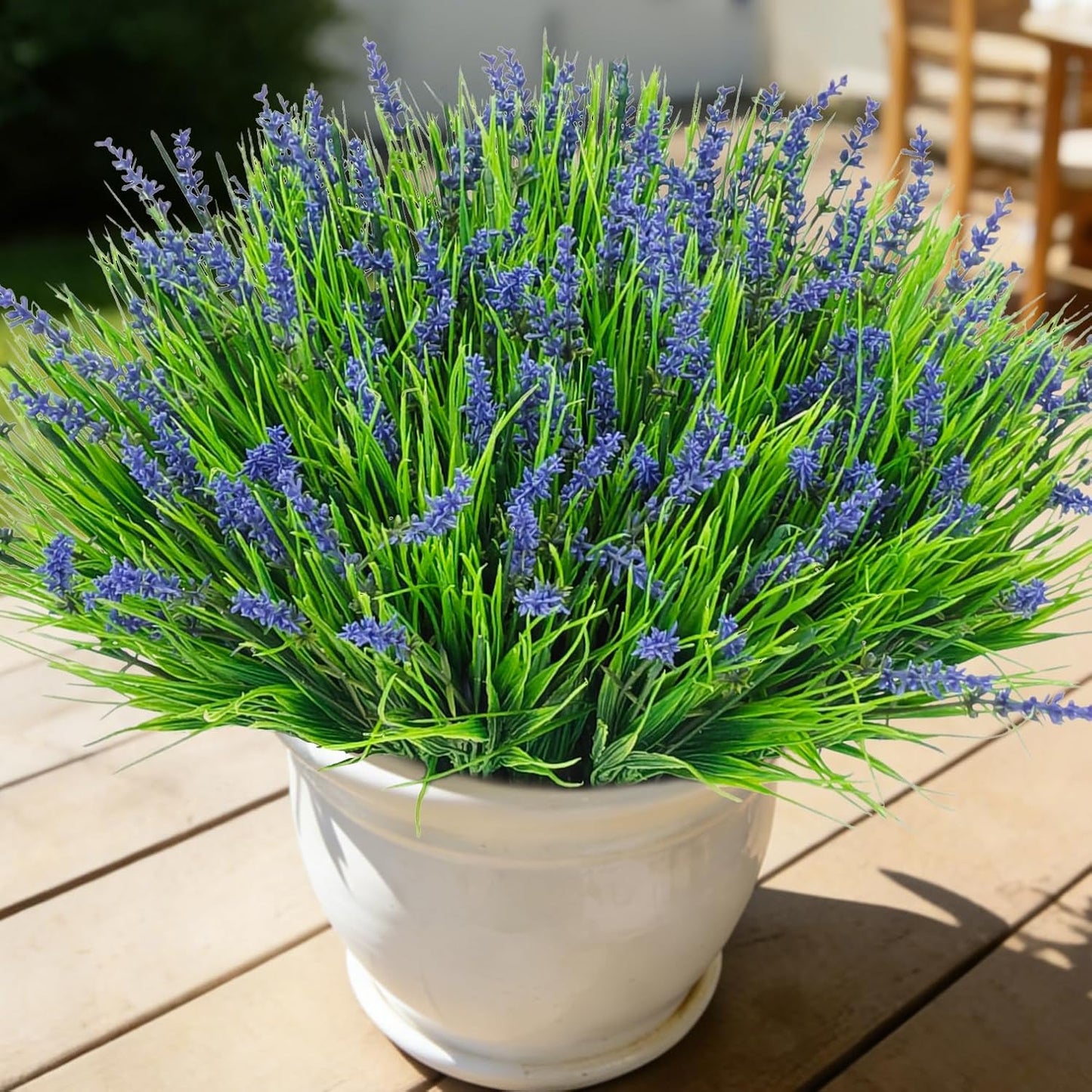 24 Pcs Artificial Plants Lavender Flowers for Outdoors, Purple | Faux lavender flowers with fake monkey grass, UV resistant, plastic plants, porch garden patio window home decor