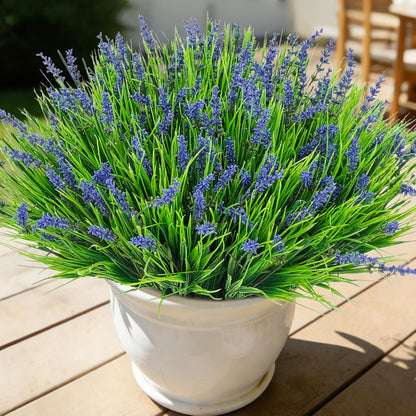 24 Pcs Artificial Plants Lavender Flowers for Outdoors, Purple | Faux lavender flowers with fake monkey grass, UV resistant, plastic plants, porch garden patio window home decor