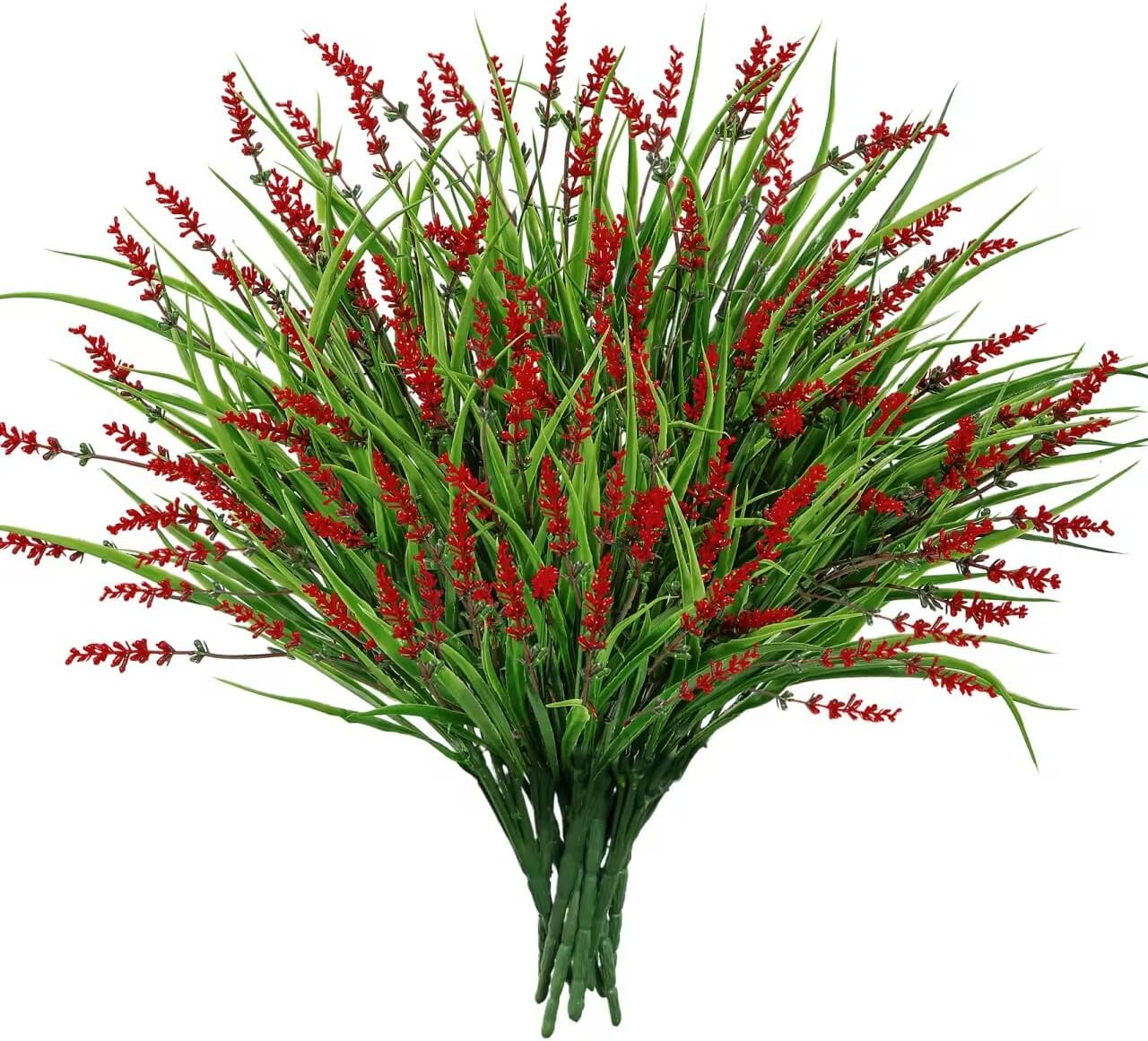 24 Pcs Artificial Plants Lavender Flowers for Outdoors, Purple | Faux lavender flowers with fake monkey grass, UV resistant, plastic plants, porch garden patio window home decor