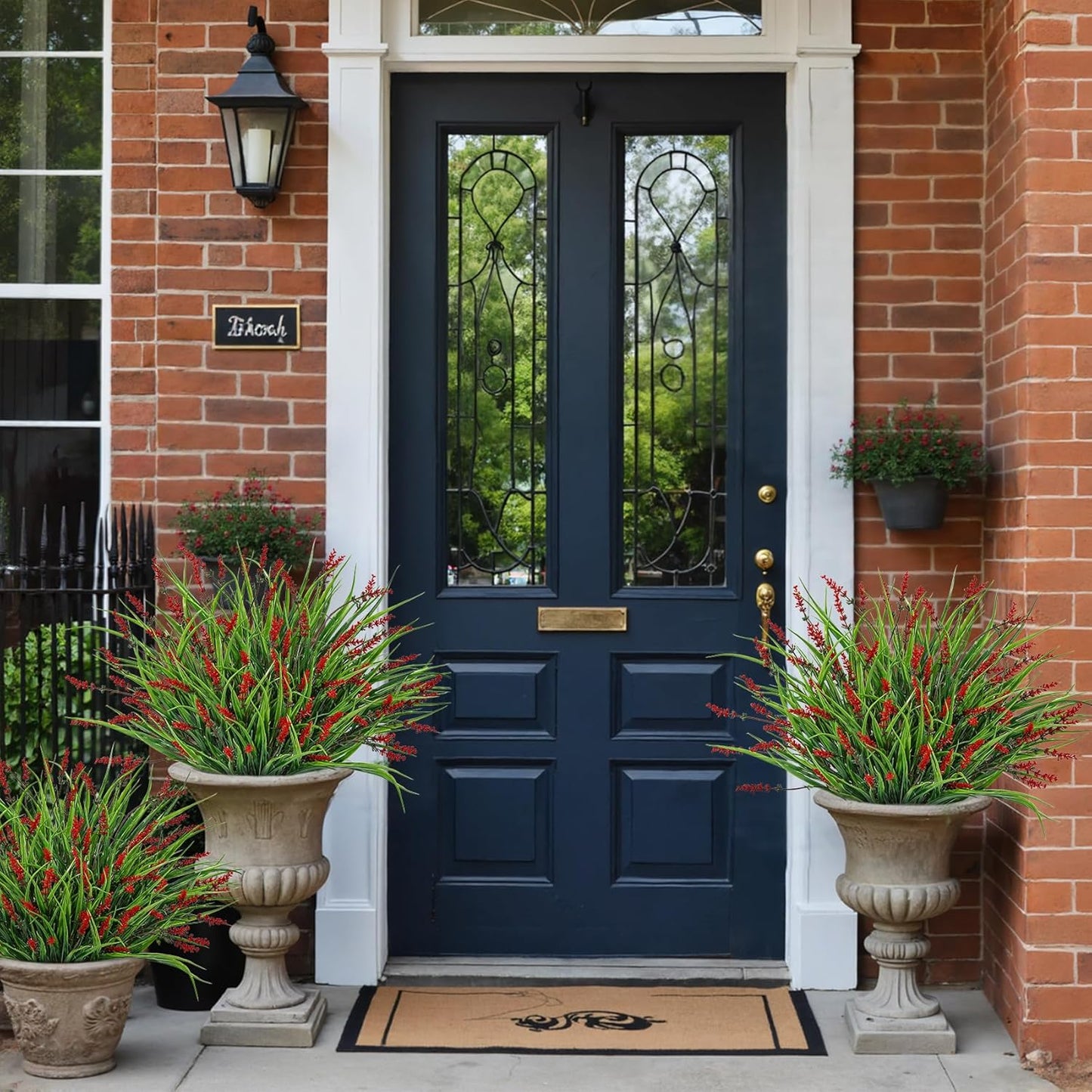 24 Pcs Artificial Plants Lavender Flowers for Outdoors, Purple | Faux lavender flowers with fake monkey grass, UV resistant, plastic plants, porch garden patio window home decor
