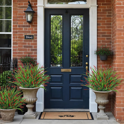 24 Pcs Artificial Plants Lavender Flowers for Outdoors, Purple | Faux lavender flowers with fake monkey grass, UV resistant, plastic plants, porch garden patio window home decor