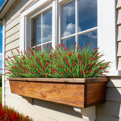 24 Pcs Artificial Plants Lavender Flowers for Outdoors, Purple | Faux lavender flowers with fake monkey grass, UV resistant, plastic plants, porch garden patio window home decor
