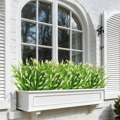24 Pcs Artificial Plants Lavender Flowers for Outdoors, Purple | Faux lavender flowers with fake monkey grass, UV resistant, plastic plants, porch garden patio window home decor