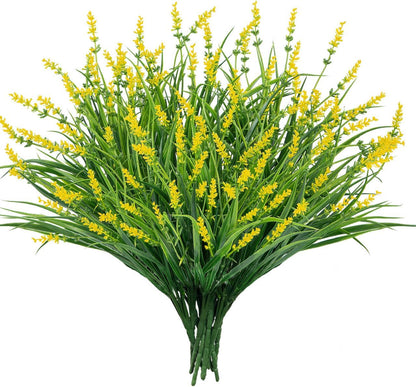 24 Pcs Artificial Plants Lavender Flowers for Outdoors, Purple | Faux lavender flowers with fake monkey grass, UV resistant, plastic plants, porch garden patio window home decor