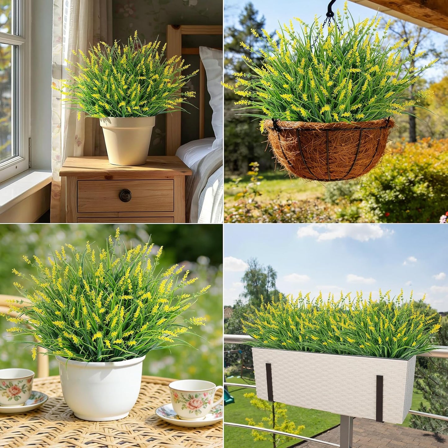 24 Pcs Artificial Plants Lavender Flowers for Outdoors, Purple | Faux lavender flowers with fake monkey grass, UV resistant, plastic plants, porch garden patio window home decor