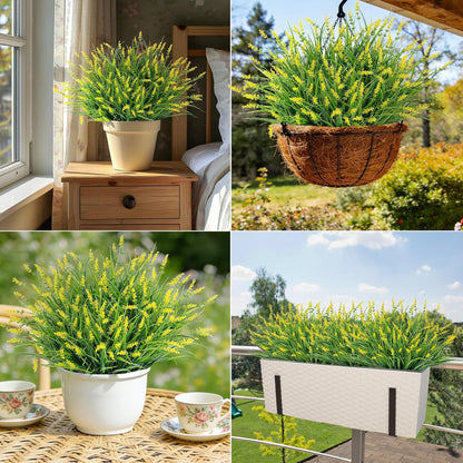 24 Pcs Artificial Plants Lavender Flowers for Outdoors, Purple | Faux lavender flowers with fake monkey grass, UV resistant, plastic plants, porch garden patio window home decor