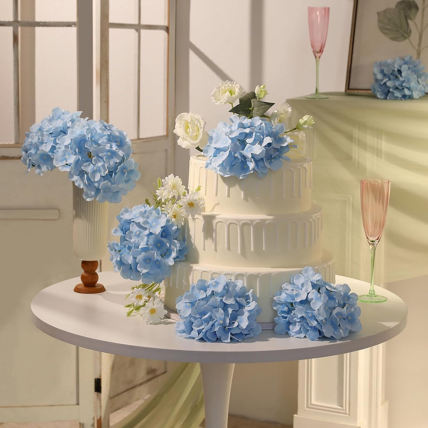 White Hydrangea Artificial Flowers Bulk, 20Pcs Silk Flower Heads with Stems | Ideal for Wedding Centerpieces, Home Decor, Birthday Parties, Banquet Decor, Bridal Tables, DIY Handmade Floral Arrangements
