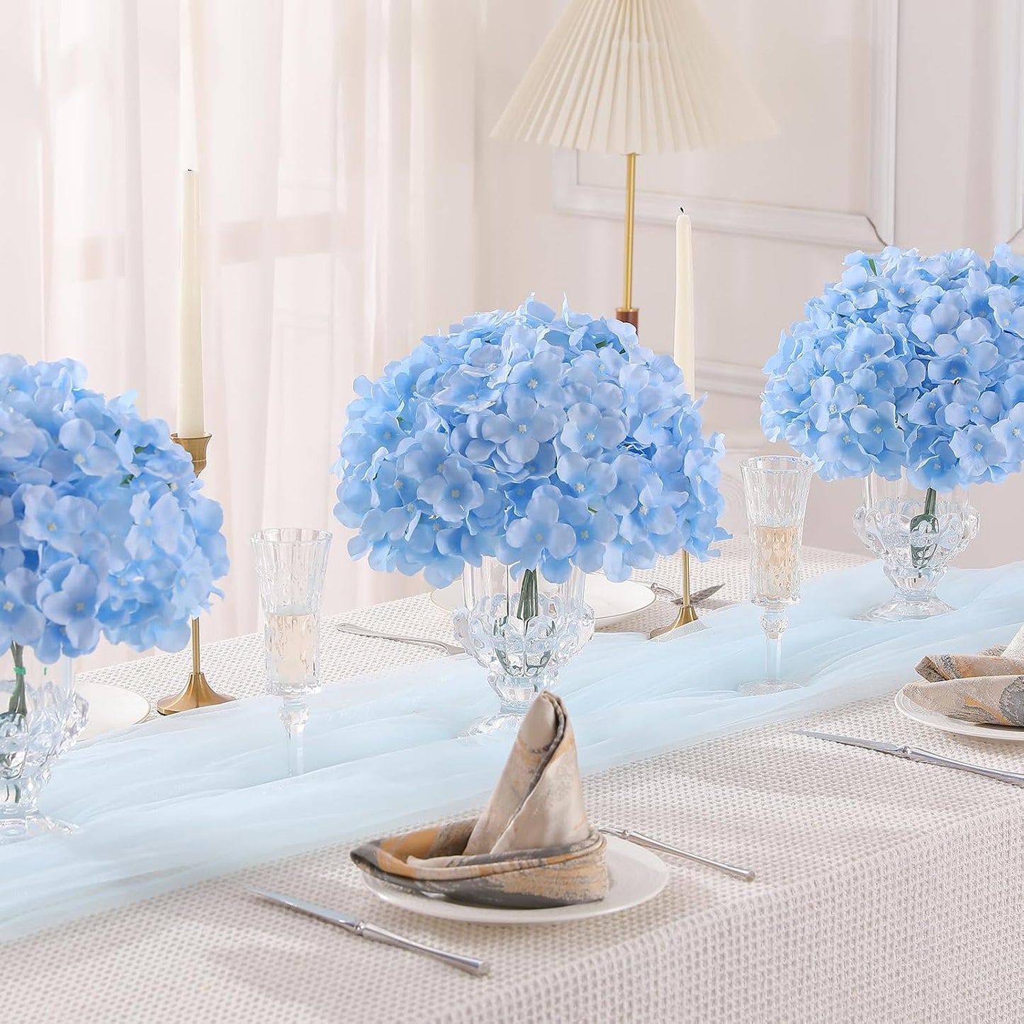 White Hydrangea Artificial Flowers Bulk, 20Pcs Silk Flower Heads with Stems | Ideal for Wedding Centerpieces, Home Decor, Birthday Parties, Banquet Decor, Bridal Tables, DIY Handmade Floral Arrangements