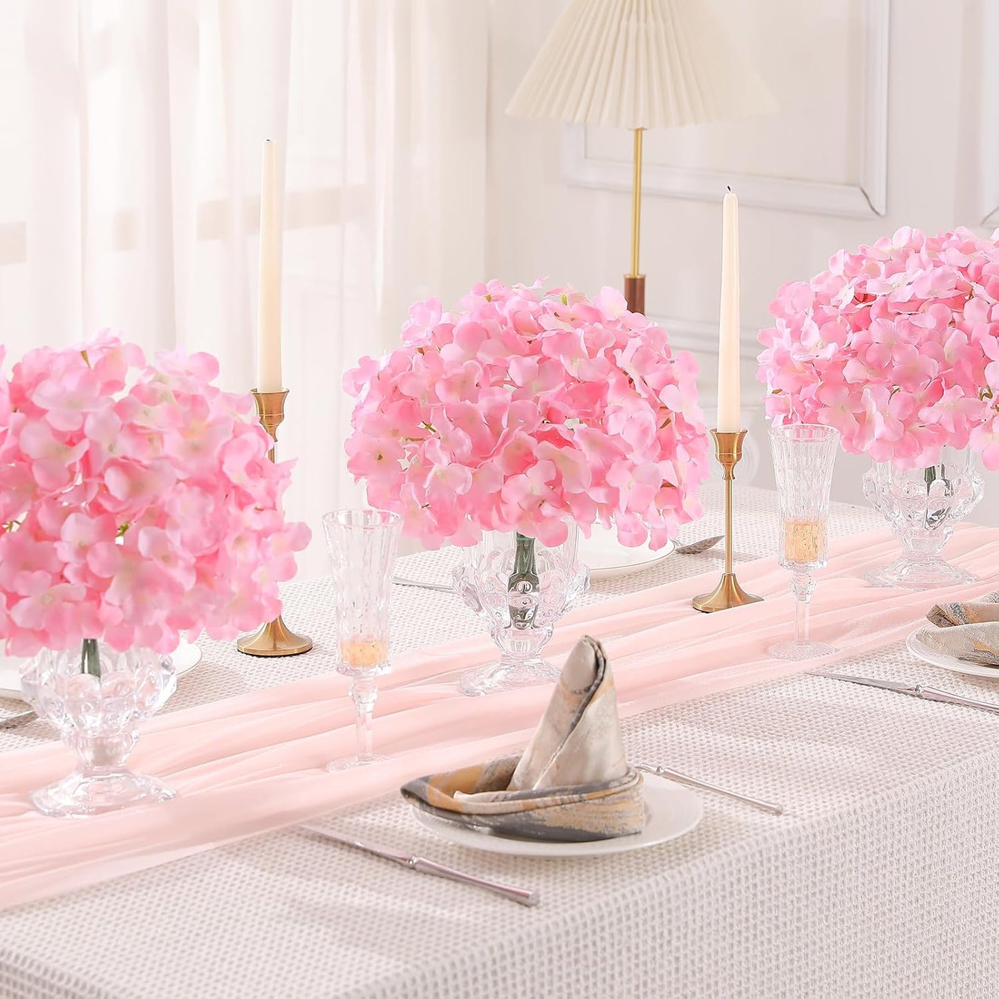 White Hydrangea Artificial Flowers Bulk, 20Pcs Silk Flower Heads with Stems | Ideal for Wedding Centerpieces, Home Decor, Birthday Parties, Banquet Decor, Bridal Tables, DIY Handmade Floral Arrangements