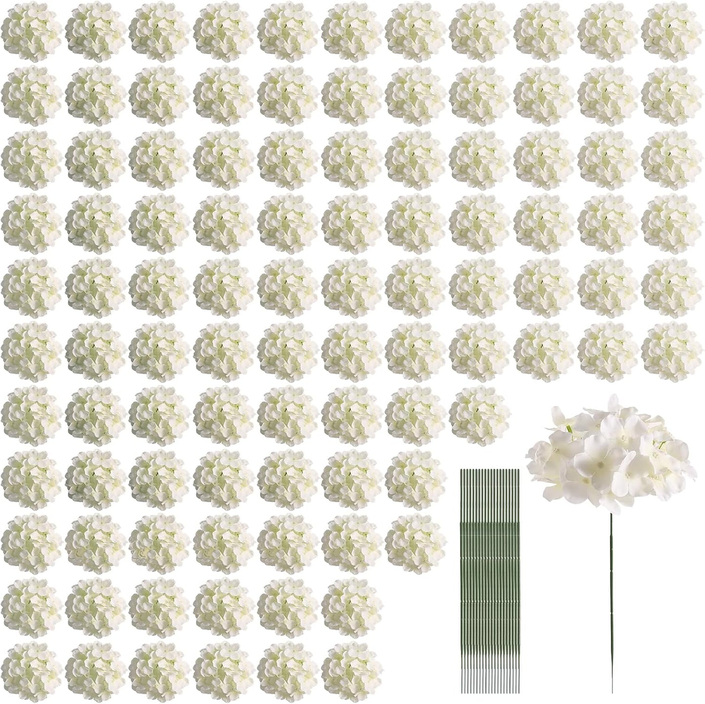 White Hydrangea Artificial Flowers Bulk, 20Pcs Silk Flower Heads with Stems | Ideal for Wedding Centerpieces, Home Decor, Birthday Parties, Banquet Decor, Bridal Tables, DIY Handmade Floral Arrangements