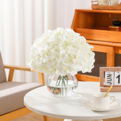 White Hydrangea Artificial Flowers Bulk, 20Pcs Silk Flower Heads with Stems | Ideal for Wedding Centerpieces, Home Decor, Birthday Parties, Banquet Decor, Bridal Tables, DIY Handmade Floral Arrangements