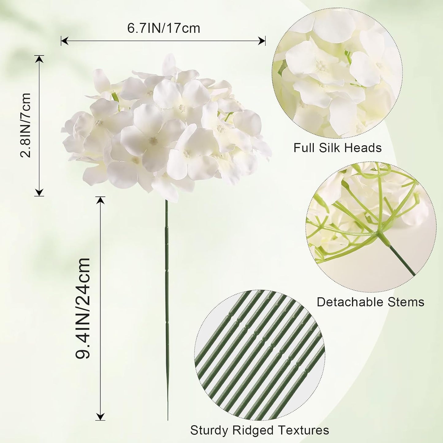 White Hydrangea Artificial Flowers Bulk, 20Pcs Silk Flower Heads with Stems | Ideal for Wedding Centerpieces, Home Decor, Birthday Parties, Banquet Decor, Bridal Tables, DIY Handmade Floral Arrangements