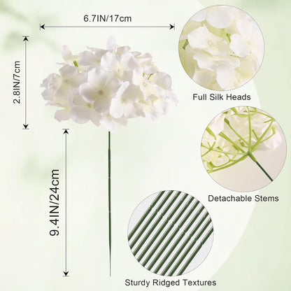 White Hydrangea Artificial Flowers Bulk, 20Pcs Silk Flower Heads with Stems | Ideal for Wedding Centerpieces, Home Decor, Birthday Parties, Banquet Decor, Bridal Tables, DIY Handmade Floral Arrangements
